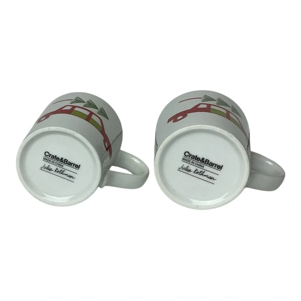 Crate & Barrel Julia Rothman Yule Town Christmas Tree Coffee/Cocoa Mug Set (4)